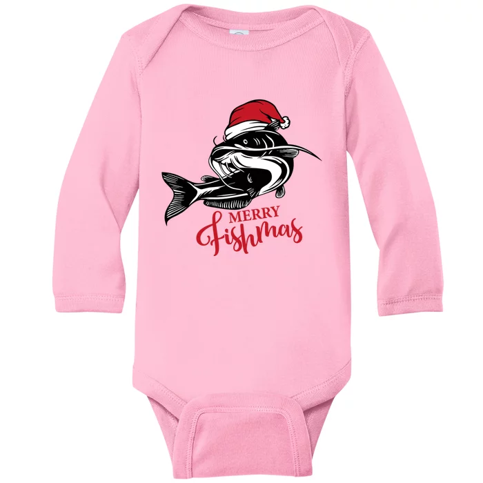 Merry Fishmas Funny Christmas Fishing Santa Xmas Baby Long Sleeve Bodysuit