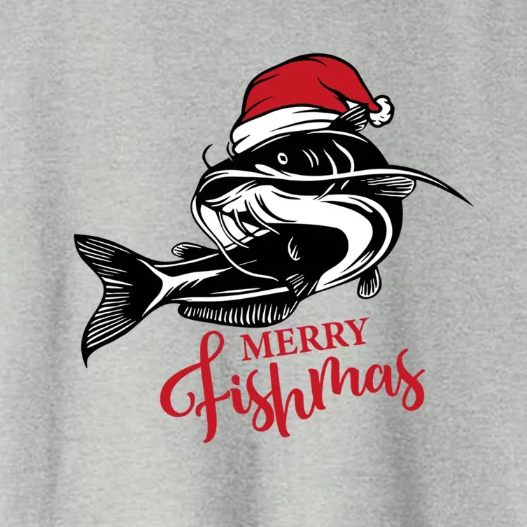 Merry Fishmas Funny Christmas Fishing Santa Xmas Women's Crop Top Tee