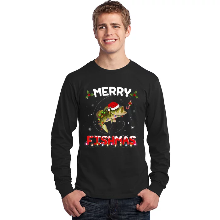 Merry Fishmas Funny Fishing Christmas Pajama Fishers Long Sleeve Shirt