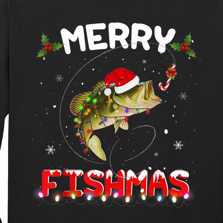 Merry Fishmas Funny Fishing Christmas Pajama Fishers Long Sleeve Shirt