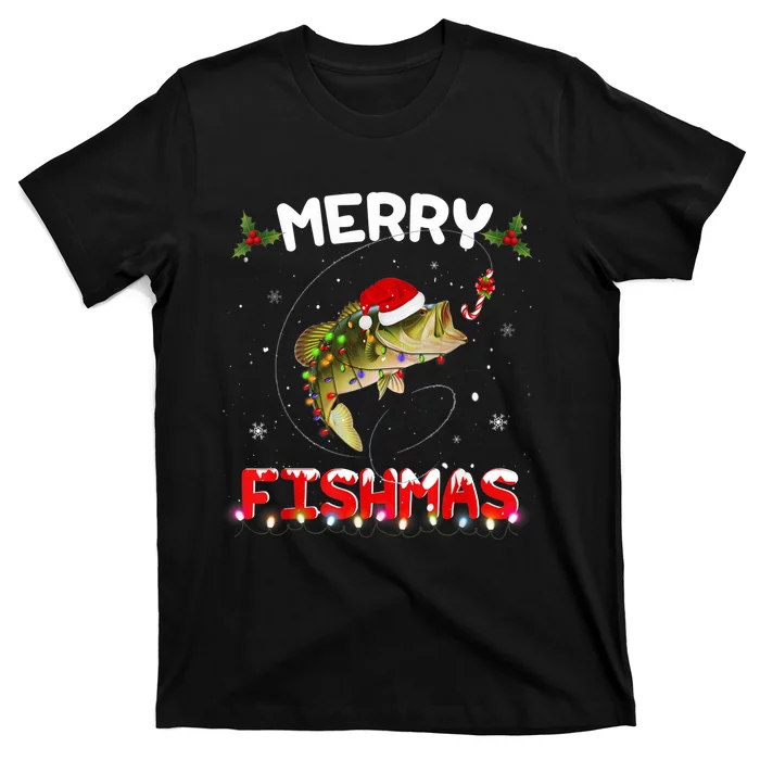 Merry Fishmas Funny Fishing Christmas Pajama Fishers T-Shirt