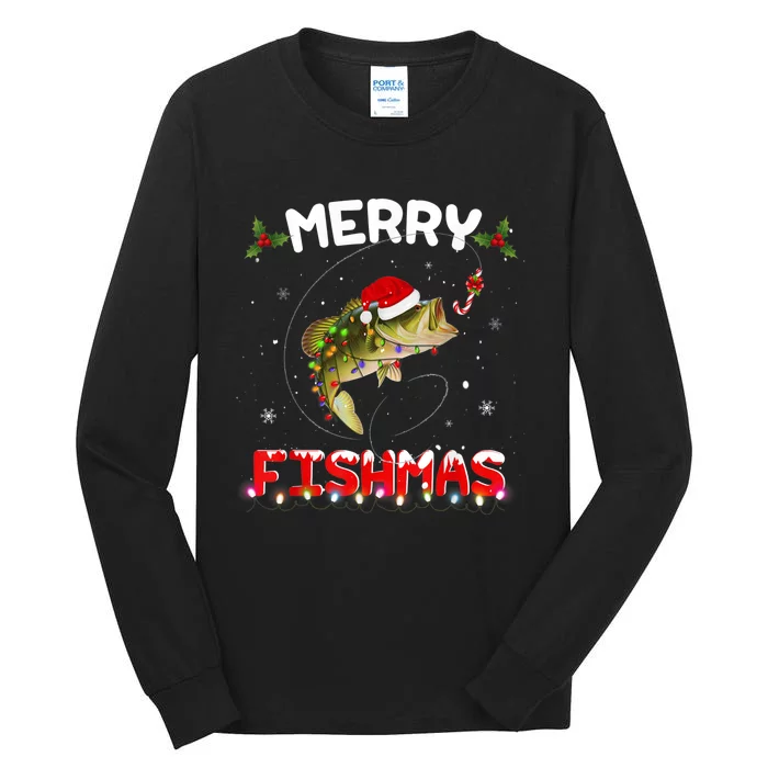 Merry Fishmas Funny Fishing Christmas Pajama Fishers Tall Long Sleeve T-Shirt