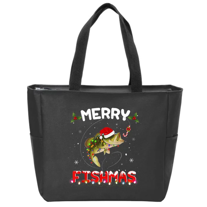 Merry Fishmas Funny Fishing Christmas Pajama Fishers Zip Tote Bag