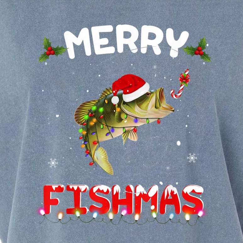 Merry Fishmas Funny Fishing Christmas Pajama Fishers Garment-Dyed Women's Muscle Tee