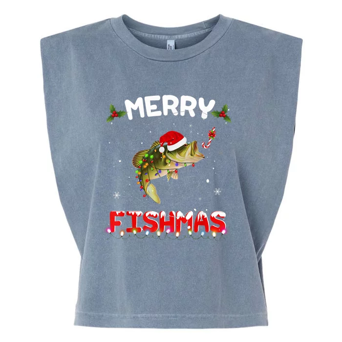 Merry Fishmas Funny Fishing Christmas Pajama Fishers Garment-Dyed Women's Muscle Tee