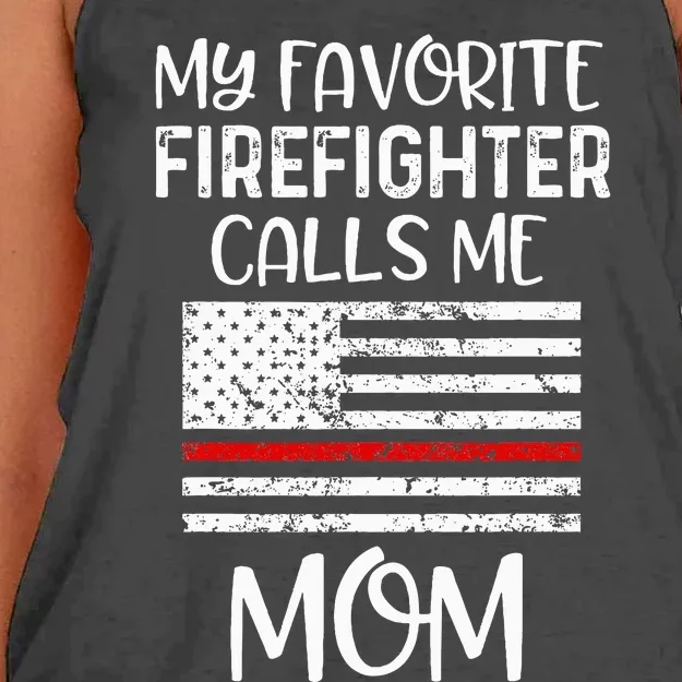 My Favorite Firefighter Calls Me Mom Thin Red Line Gift Women's Knotted Racerback Tank