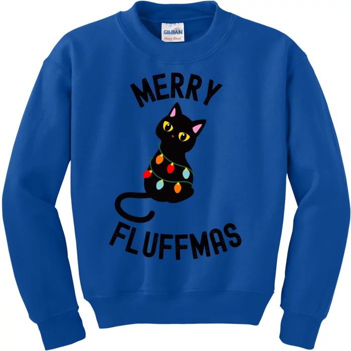 Merry Fluffmas Funny Christmas Cat With Christmas Lights Gift Kids Sweatshirt