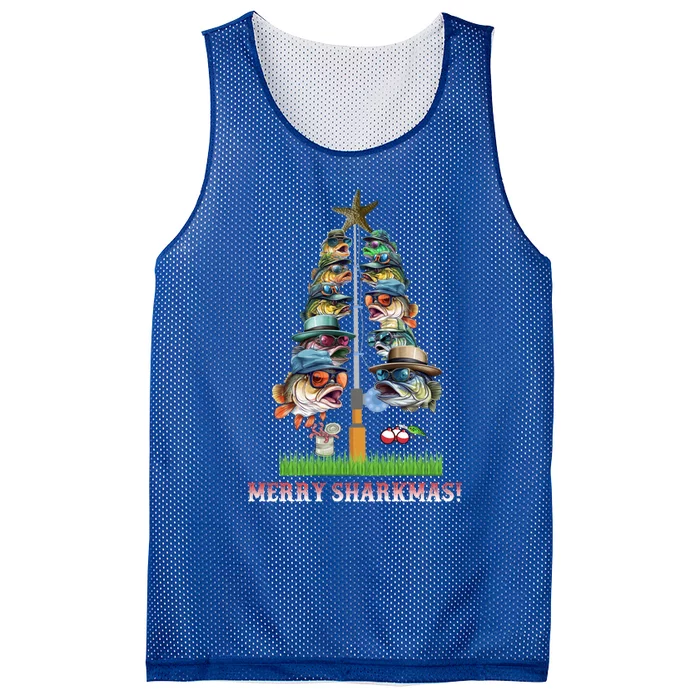 Merry Fishmas Fishing Christmas Tree Funny Gift Mesh Reversible Basketball Jersey Tank