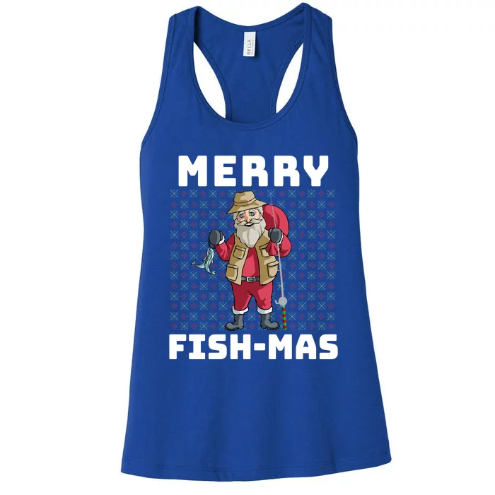 Merry Fishmas Gift Fishing Santa Christmas Gift Top Women's Racerback Tank