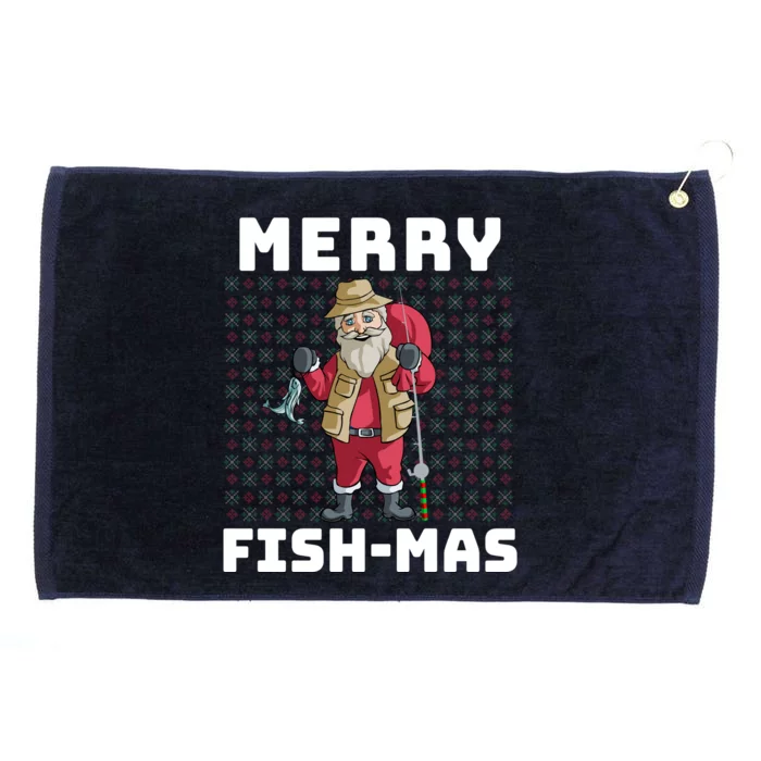 Merry Fishmas Gift Fishing Santa Christmas Gift Top Grommeted Golf Towel