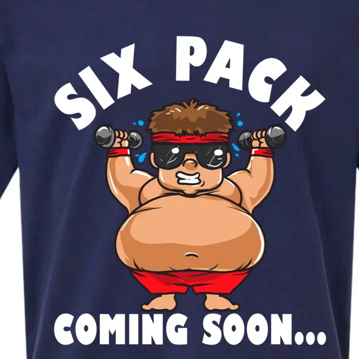 Men Funny Gym Six Pack Coming Soon Gift Cartoon Design Gift Sueded Cloud Jersey T-Shirt