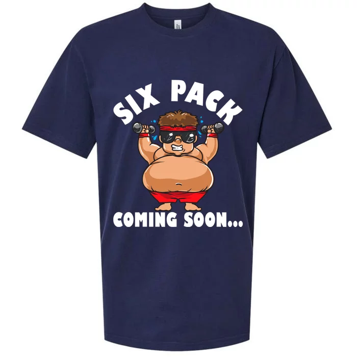 Men Funny Gym Six Pack Coming Soon Gift Cartoon Design Gift Sueded Cloud Jersey T-Shirt