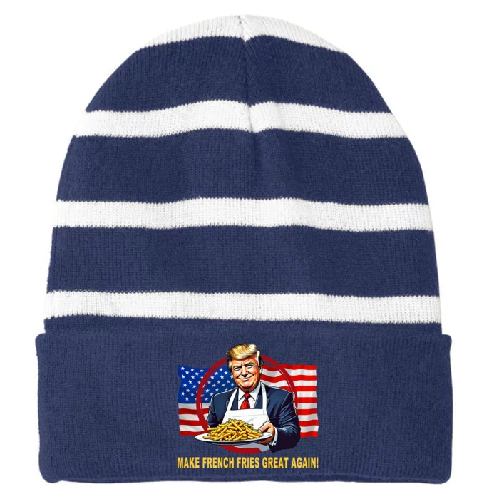 Make Fries Great Again Donald Trump Striped Beanie with Solid Band