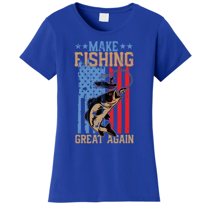 Makes Fishing Great Again Us Flag Vintage Cool Gift Women's T-Shirt