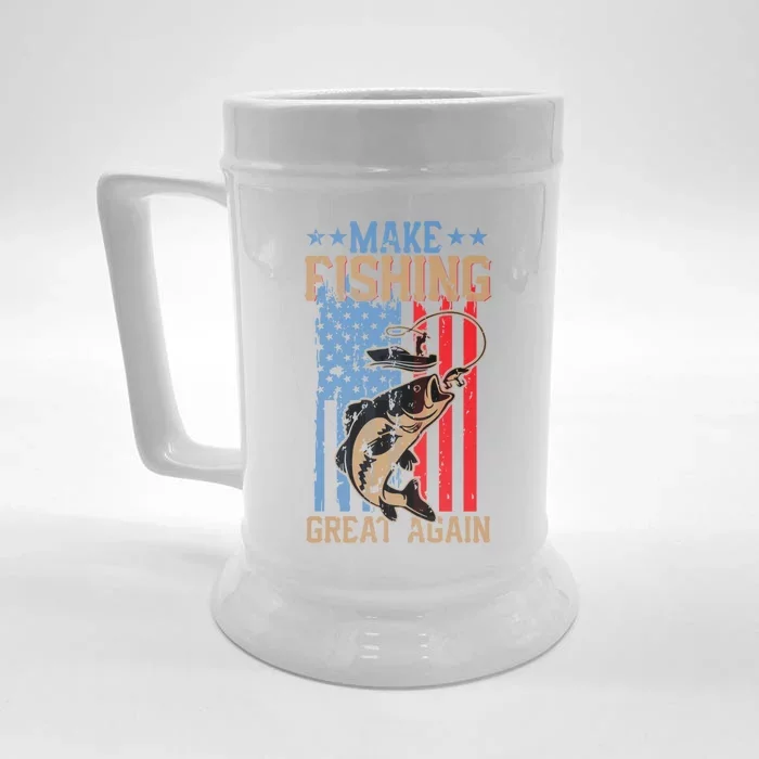 Makes Fishing Great Again Us Flag Vintage Cool Gift Front & Back Beer Stein