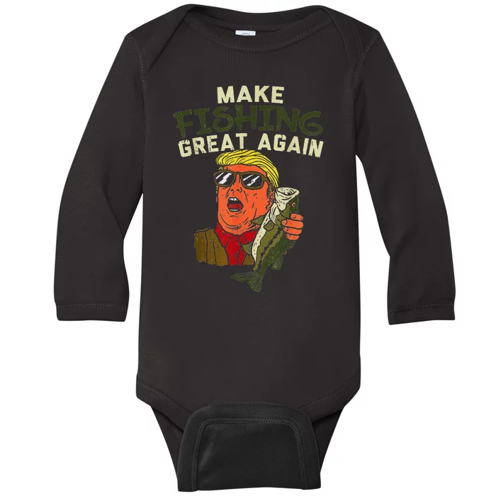 Make Fishing Great Again Trump Fisherman Design Baby Long Sleeve Bodysuit