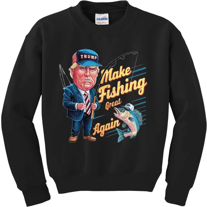 Make Fishing Great Again Trump Funny Fisherman Angler Kids Sweatshirt