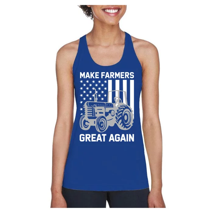 Make Farmers Great Again American Flag Agriculture Tractor Gift Women's Racerback Tank