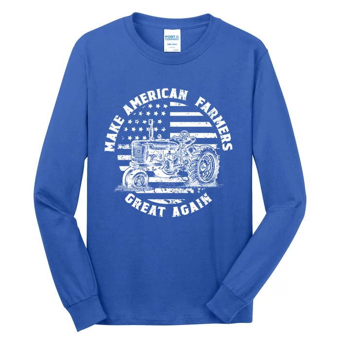 Make Farmers Great Again Antique Tractor Usa Flag Farmer Cool Gift Tall Long Sleeve T-Shirt