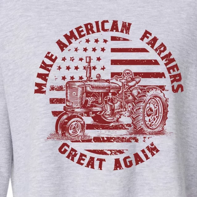 Make Farmers Great Again Antique Tractor Usa Flag Farmer Gift Cropped Pullover Crew