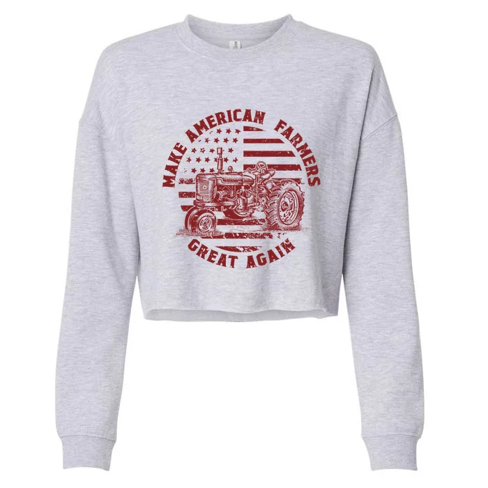 Make Farmers Great Again Antique Tractor Usa Flag Farmer Gift Cropped Pullover Crew