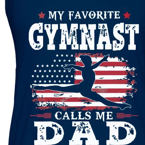 My Favorite Gymnast Calls Me Dad USA Flag Fathers Day Ladies Essential Flowy Tank