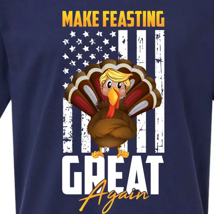 Make Feasting Great Again American Flag Thanksgiving Funny Gift Meaningful Gift Sueded Cloud Jersey T-Shirt