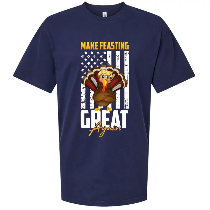 Make Feasting Great Again American Flag Thanksgiving Funny Gift Meaningful Gift Sueded Cloud Jersey T-Shirt