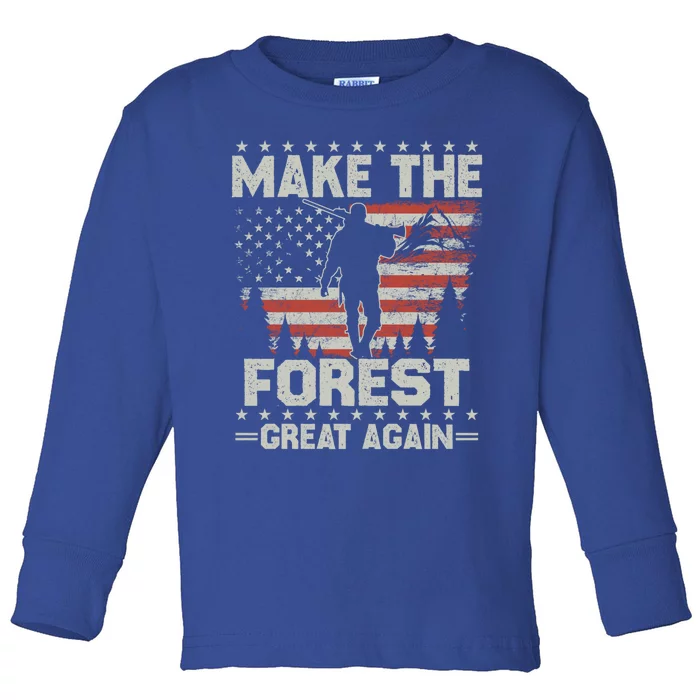 Make Forest Great Again Gift Usa Flag Wildlife Coyote Hunters Gift Toddler Long Sleeve Shirt