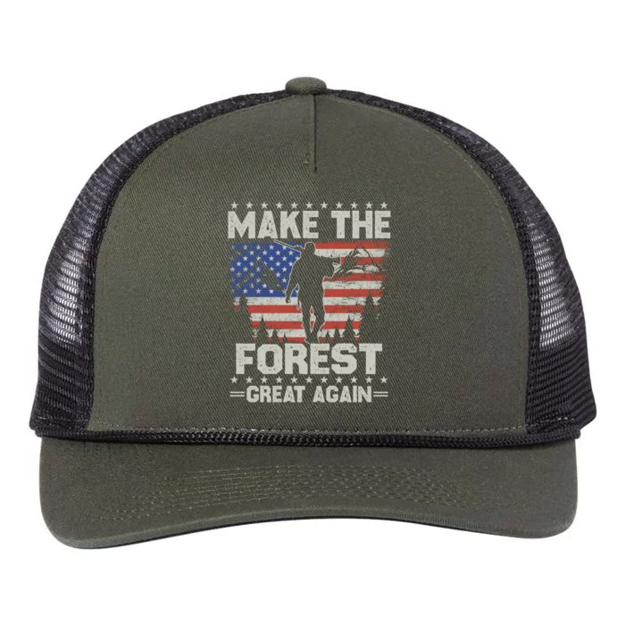 Make Forest Great Again Gift Usa Flag Wildlife Coyote Hunters Gift Retro Rope Trucker Hat Cap