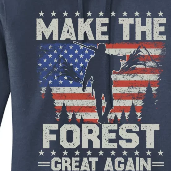 Make Forest Great Again Gift Usa Flag Wildlife Coyote Hunters Gift Women's Pullover Hoodie