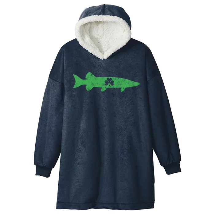 Musky Fishing Gift St Patrick's Day Irish Fisher Gift Hooded Wearable Blanket