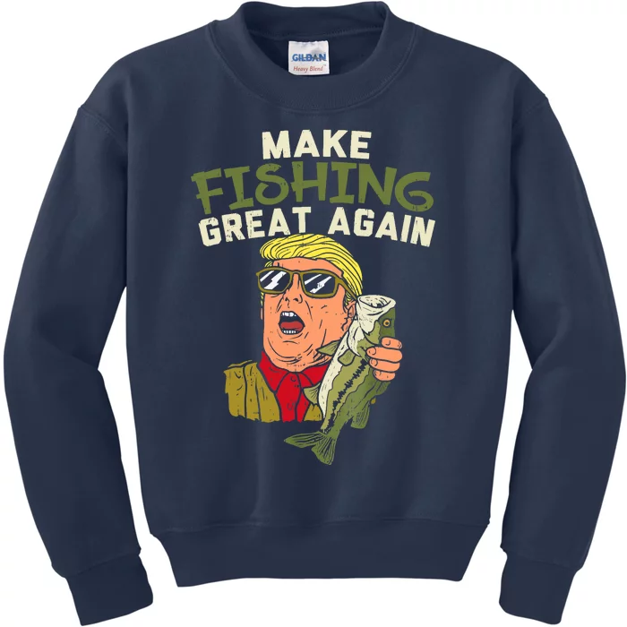 Make Fishing Great Again Trump Funny Fisherman Angler Gift Kids Sweatshirt