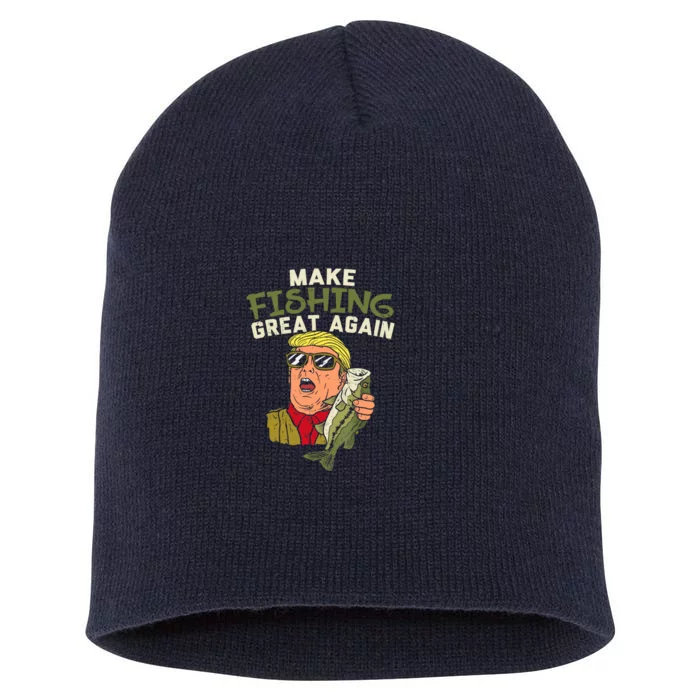 Make Fishing Great Again Trump Funny Fisherman Angler Gift Short Acrylic Beanie