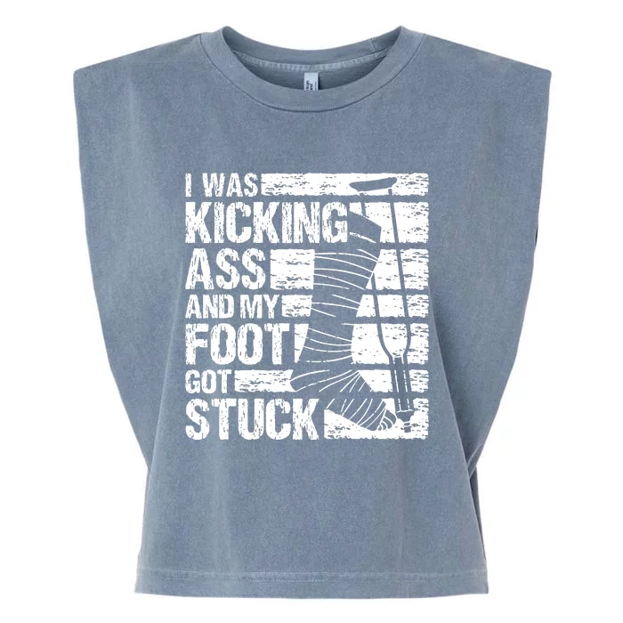 My Foot Got Stuck Broken Leg Cast Bone Injury Recovery Garment-Dyed Women's Muscle Tee