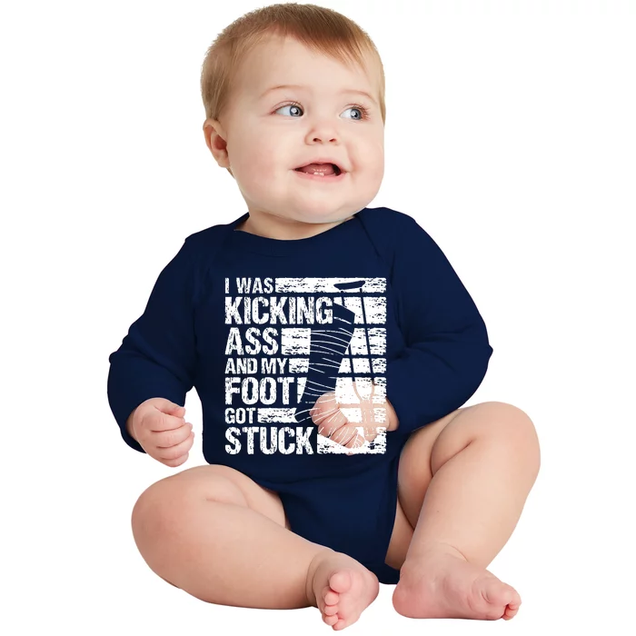 My Foot Got Stuck Broken Leg Cast Bone Injury Recovery Baby Long Sleeve Bodysuit