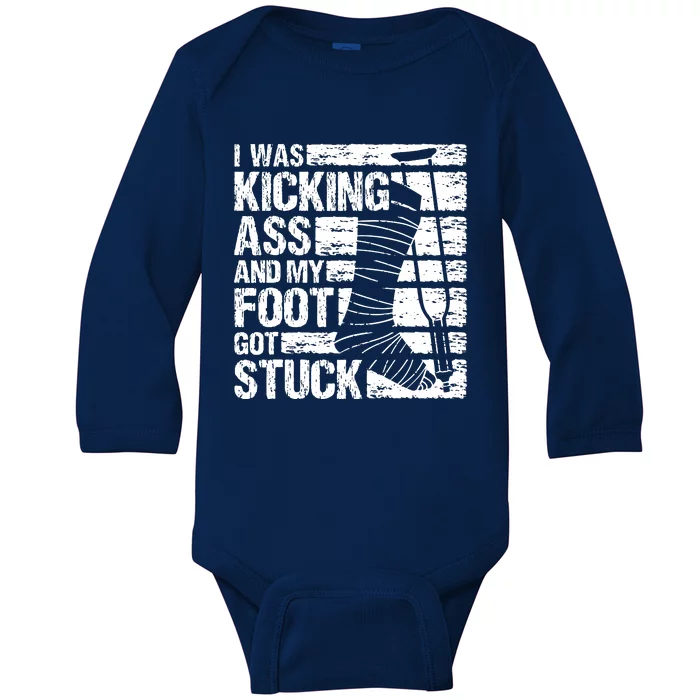 My Foot Got Stuck Broken Leg Cast Bone Injury Recovery Baby Long Sleeve Bodysuit