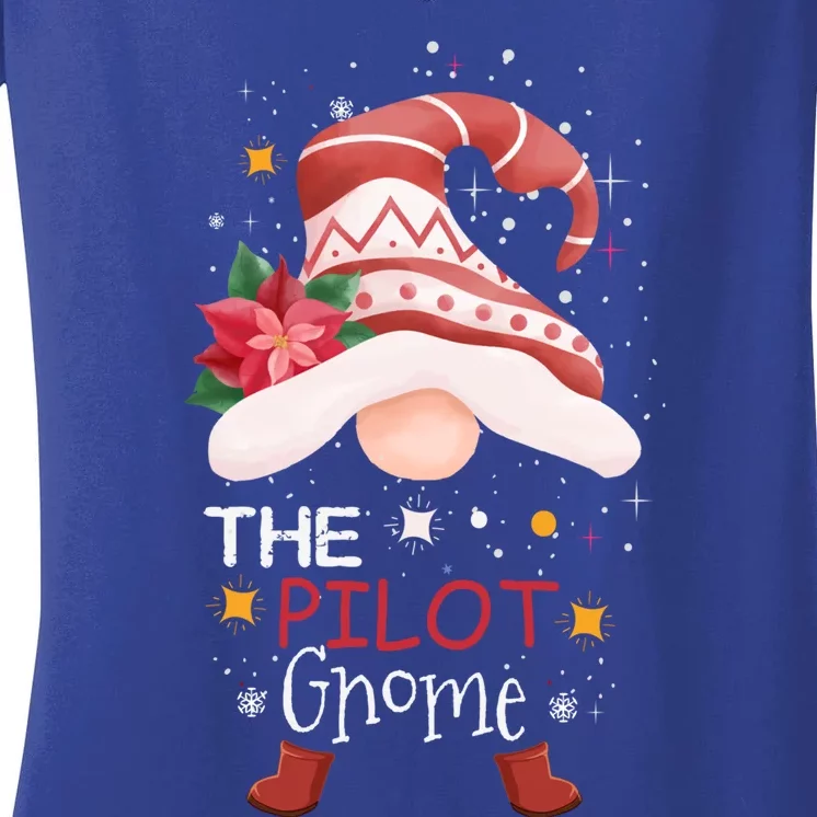 Matching Family Group Christmas The Pilot Gnome Costume Gift Women's V-Neck T-Shirt