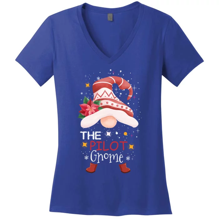 Matching Family Group Christmas The Pilot Gnome Costume Gift Women's V-Neck T-Shirt