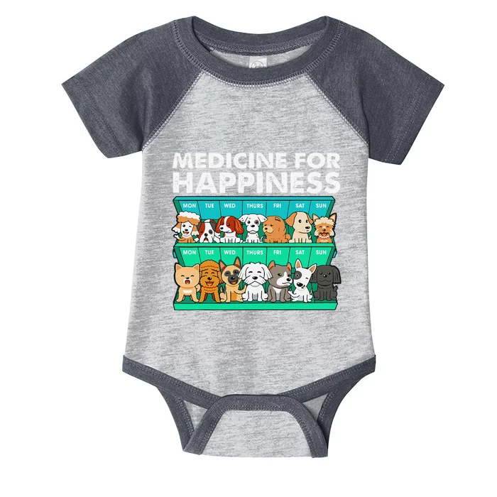 Medicine For Happiness Puppy Lover Dog Owner Cute Dogs Infant Baby Jersey Bodysuit