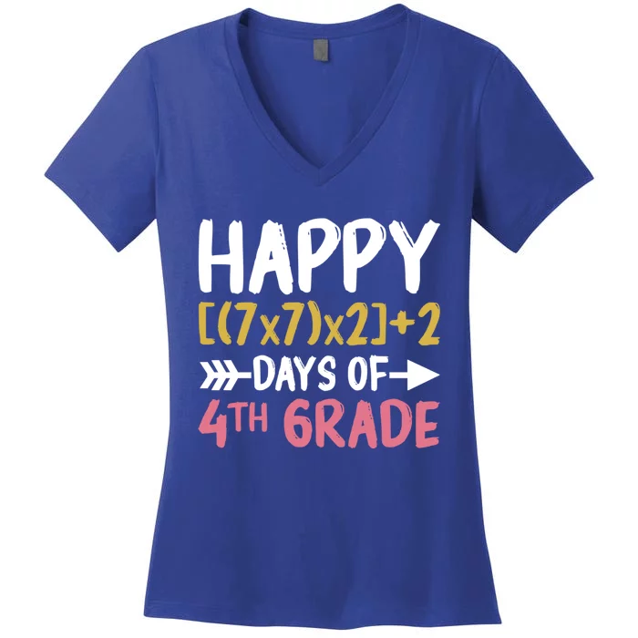 Math Formula Happy 100 Days Of 4th Grade Math Teacher Gift Women's V-Neck T-Shirt