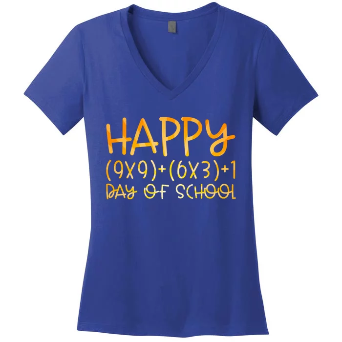 Math Formula Happy 100 Days Of School Math Teachers Gift Women's V-Neck T-Shirt