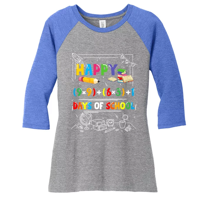 Math Formula Happy 100 Days Of School Virtual Teachers Funny Gift Women's Tri-Blend 3/4-Sleeve Raglan Shirt