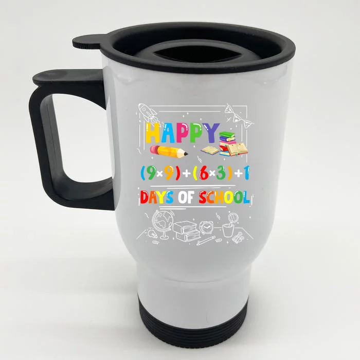 Math Formula Happy 100 Days Of School Virtual Teachers Funny Gift Front & Back Stainless Steel Travel Mug