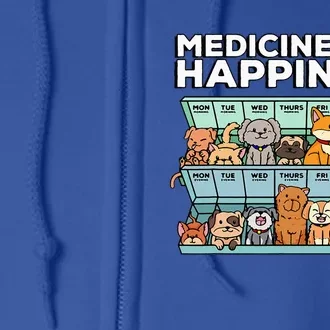 Medicine For Happiness Pill Box Animals Dog Pals Full Zip Hoodie