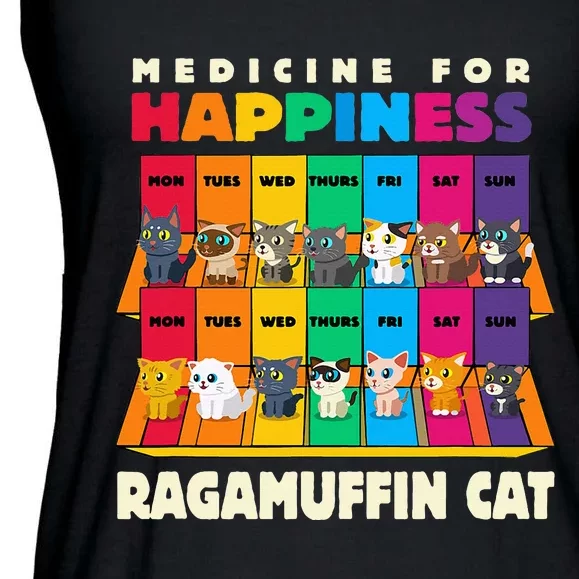 Medicine For Happiness Ragamuffin Cat Funny Ragdoll Cat Ladies Essential Flowy Tank