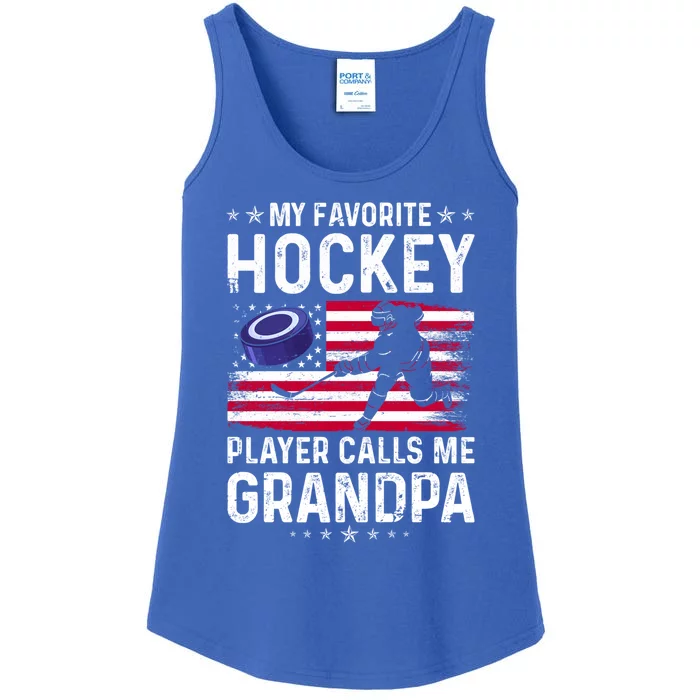 My Favorite Hockey Player Calls Me Grandpa American Flag Gift Ladies Essential Tank