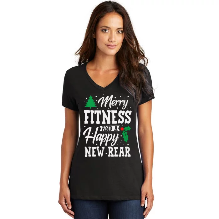 Merry Fitness Happy New Rear Workout Christmas Tank Top Women's V-Neck T-Shirt