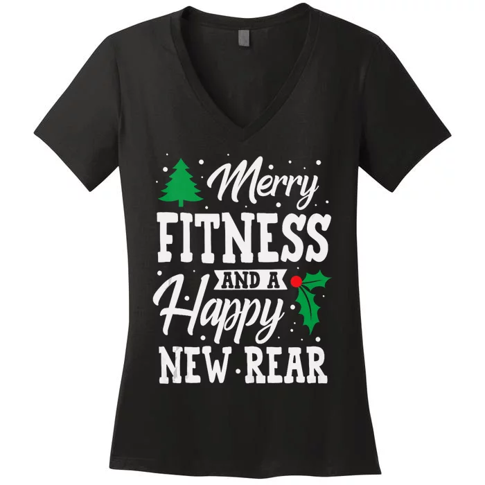 Merry Fitness Happy New Rear Workout Christmas Tank Top Women's V-Neck T-Shirt