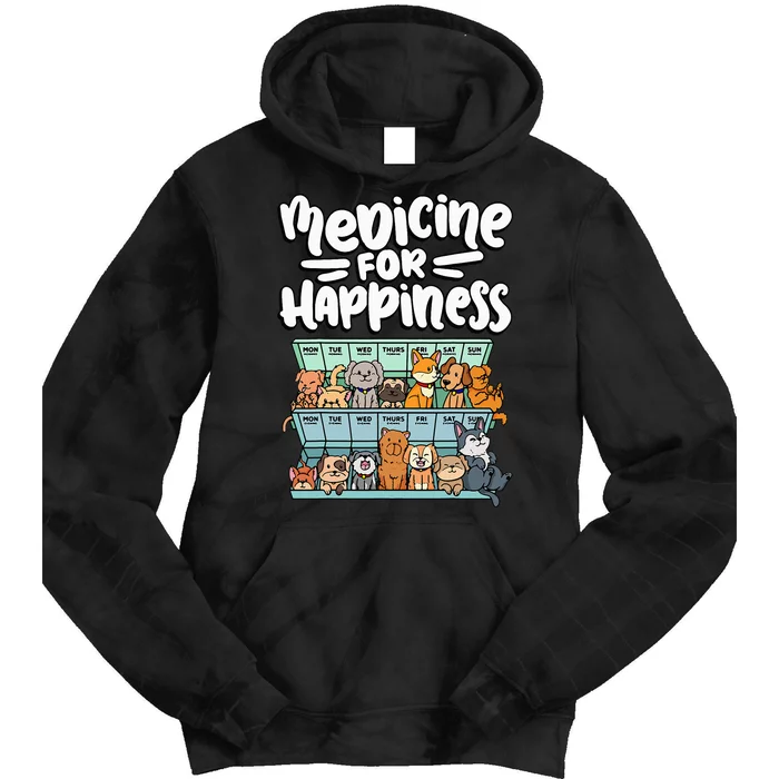 medicine for happiness pill box animals dog breeds puppies Tie Dye Hoodie